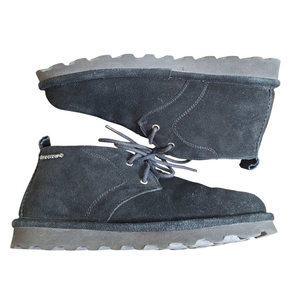 Bearpaw Women's Size 9 Black Suede Chukka Lace Up Ankle Boots Wool Blend Lining